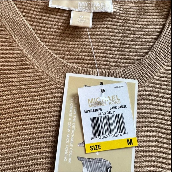 Michael Kors❤️ Sweater Poncho w/Faux Fur Collar~Sz~Med~Dark Carmel Color NWT - Picture 8 of 8